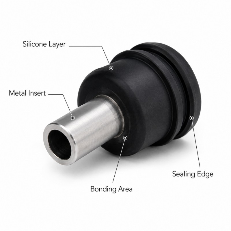 Silicone over metal insert structure