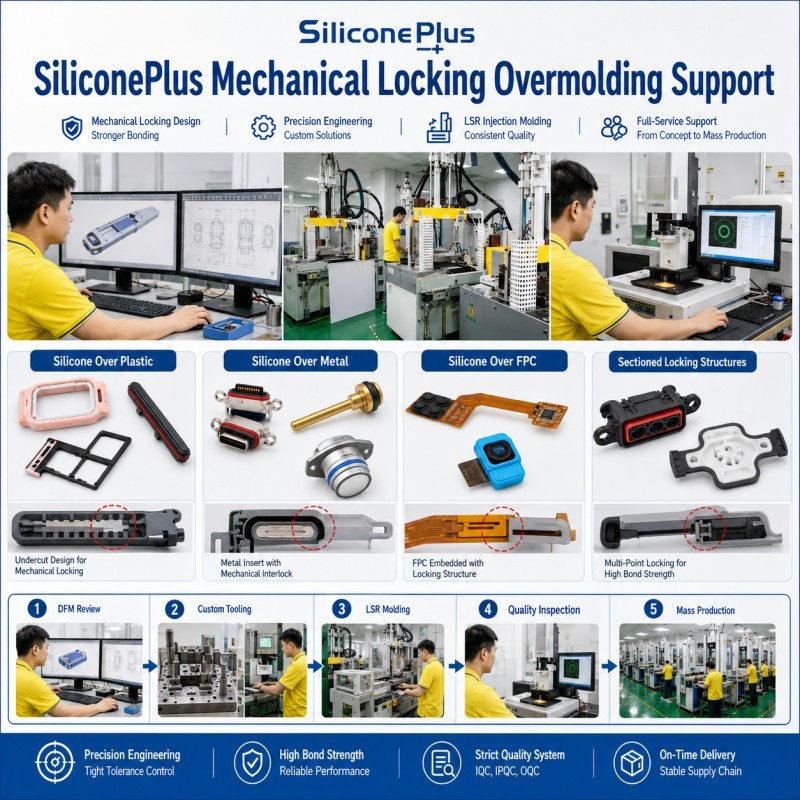 SiliconePlus mechanical locking overmolding support