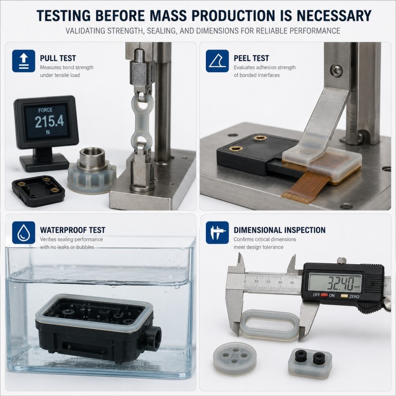 Silicone overmolding bonding strength test