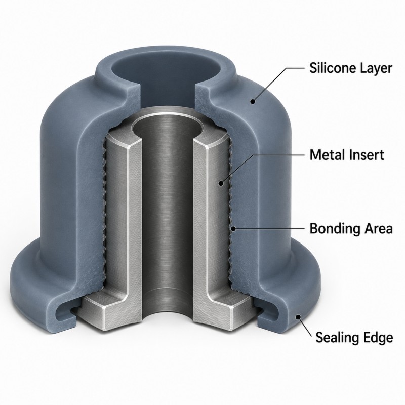 Metal insert silicone overmolding structure