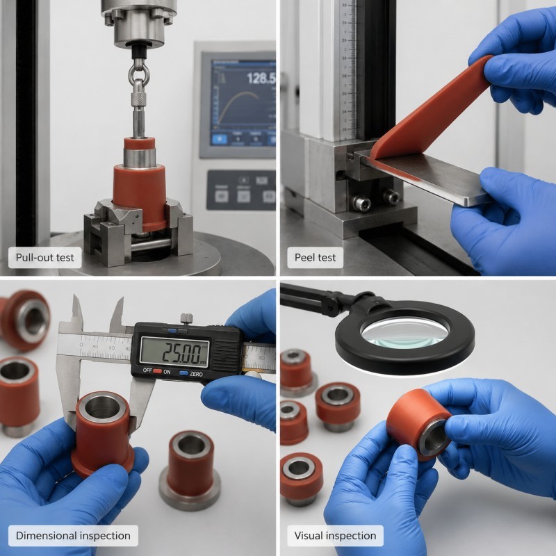 Silicone over metal bonding test