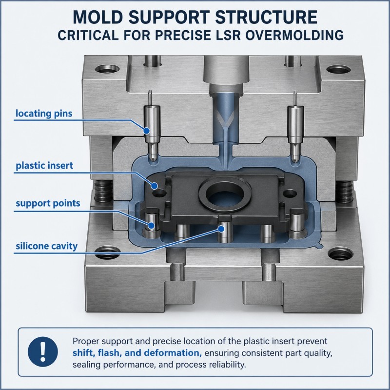Mold support for plastic insert overmolding