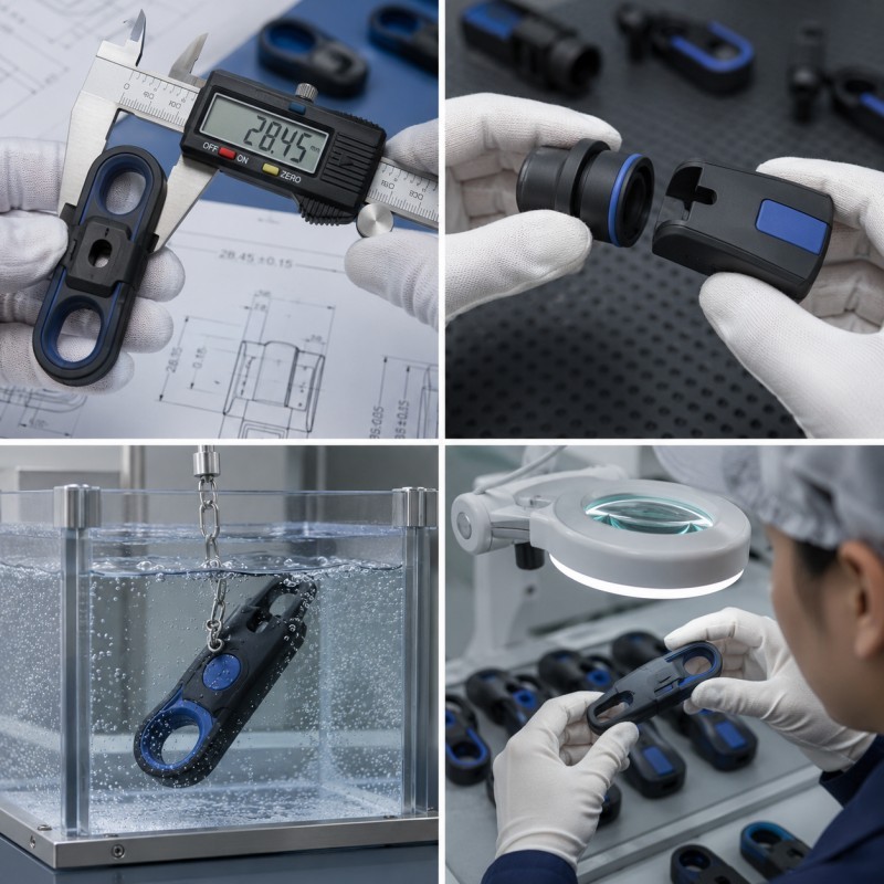 Plastic silicone overmolded part inspection