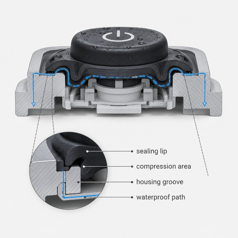 Custom LSR overmolded button structure