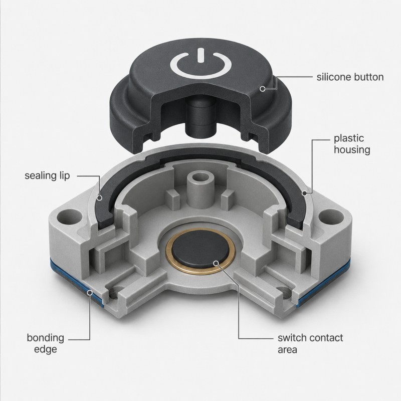 Waterproof LSR button sealing design
