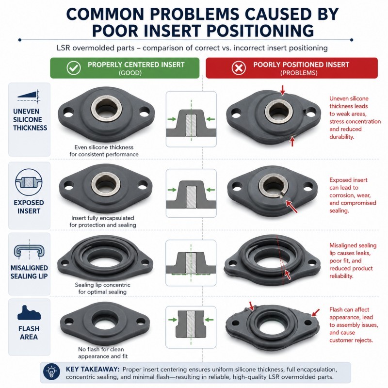 Poor insert positioning overmolding defects