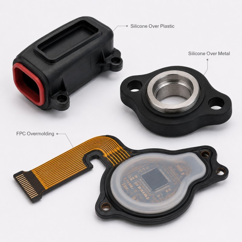 Silicone over plastic metal and FPC