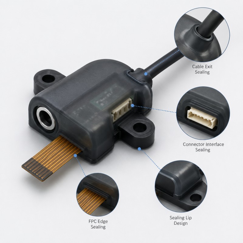 LSR overmolded sensor sealing components