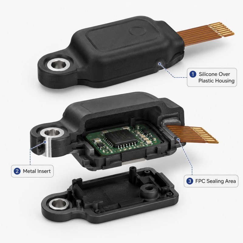 Sensor silicone overmolding structure