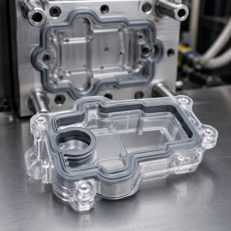Silicone over plastic LSR molding process