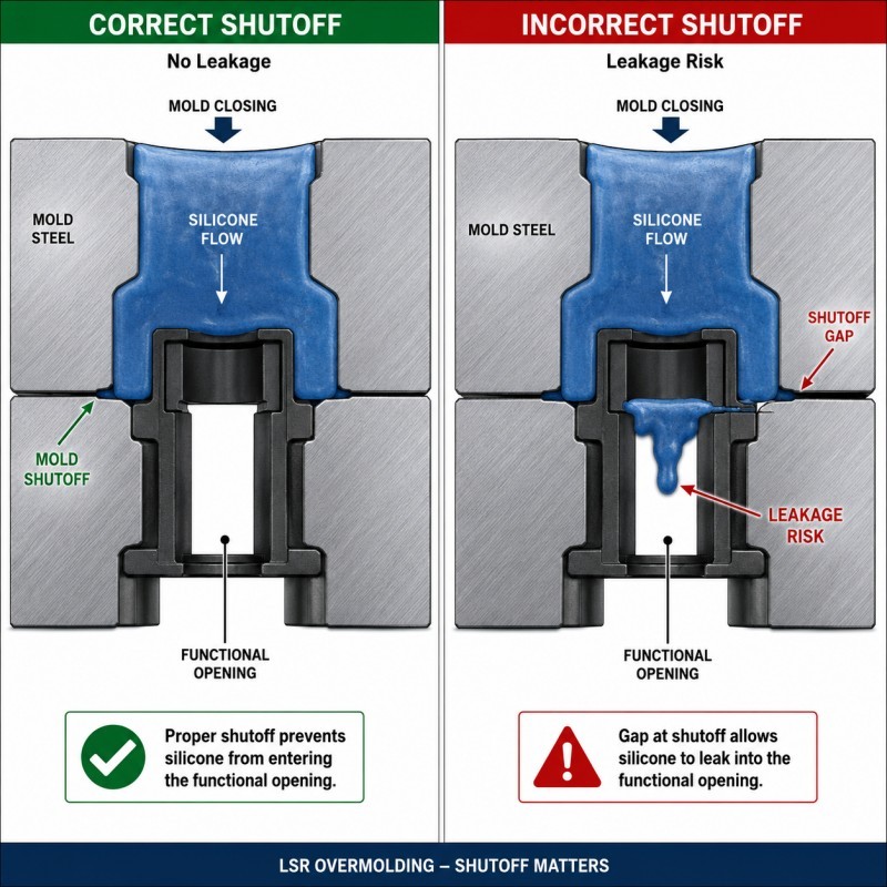 LSR mold shutoff around functional opening