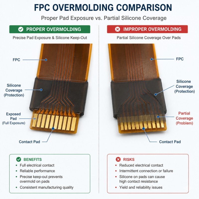 FPC overmolding contact pad protection