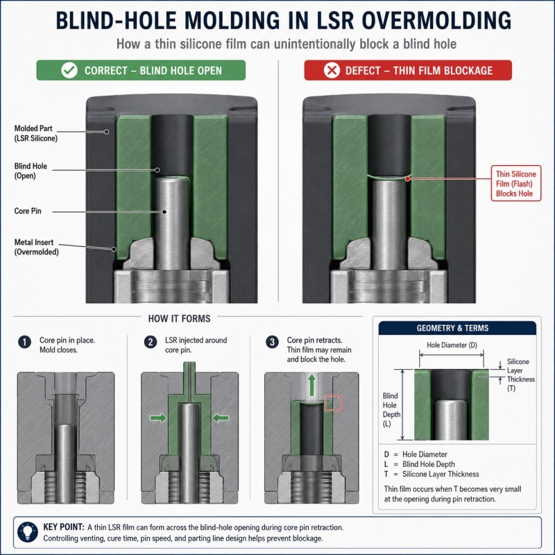 LSR overmolding blind hole molding