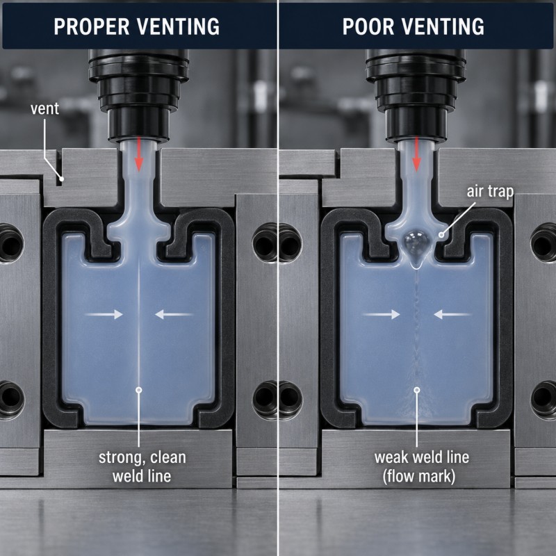 LSR weld line air trap and mold venting