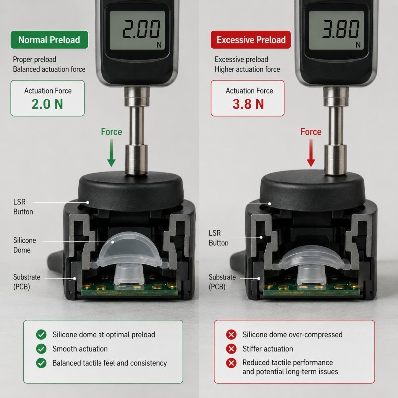 LSR button preload and actuation force comparison