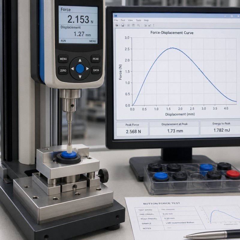 LSR button force displacement testing