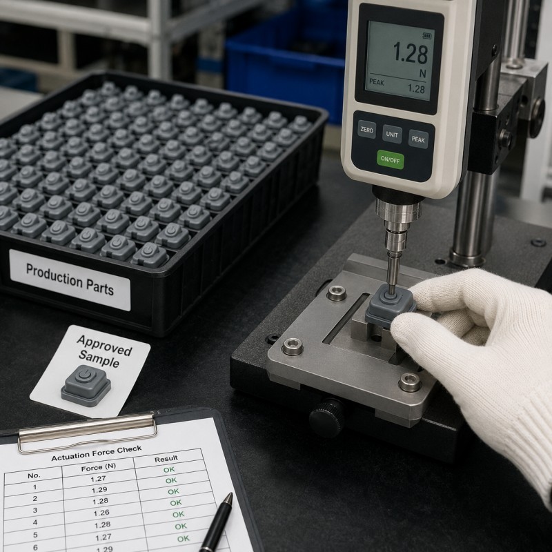 LSR button mass production force consistency