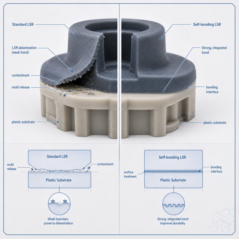 Standard LSR versus self bonding LSR plastic interface