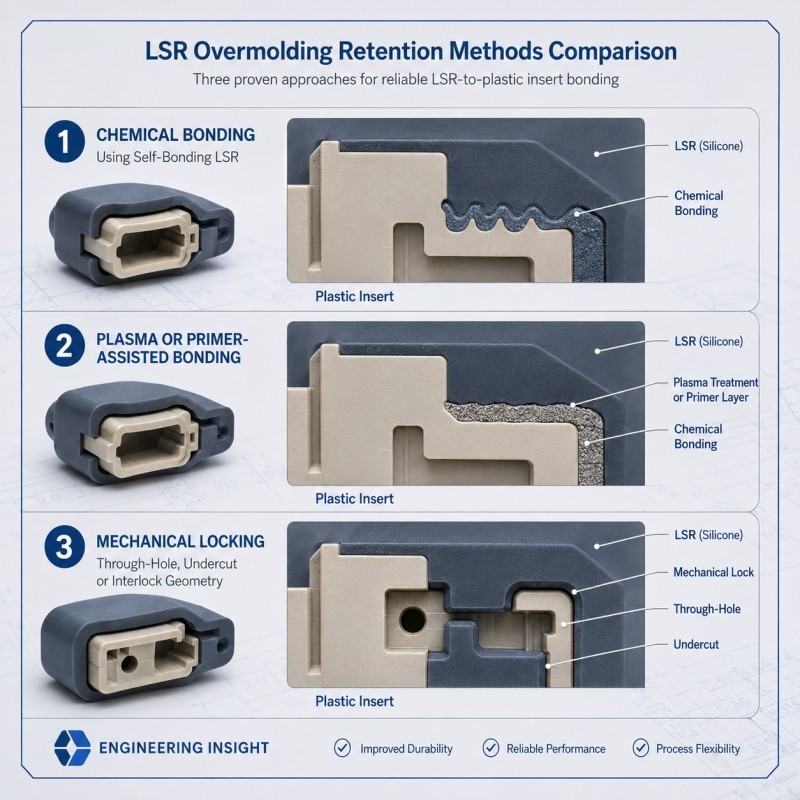 Chemical bonding primer and mechanical lock for silicone overmolding