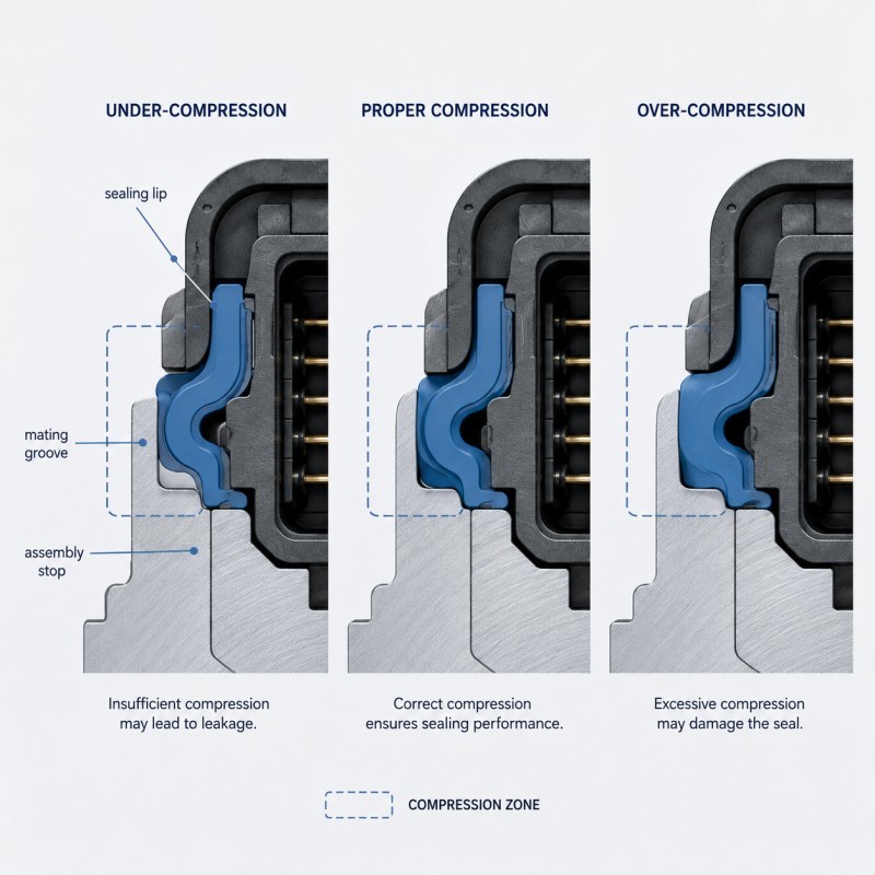 Silicone connector seal lip compression design