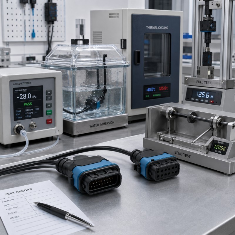 Waterproof silicone overmolded connector testing methods