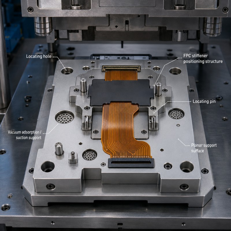 FPC positioning fixture for LSR overmolding