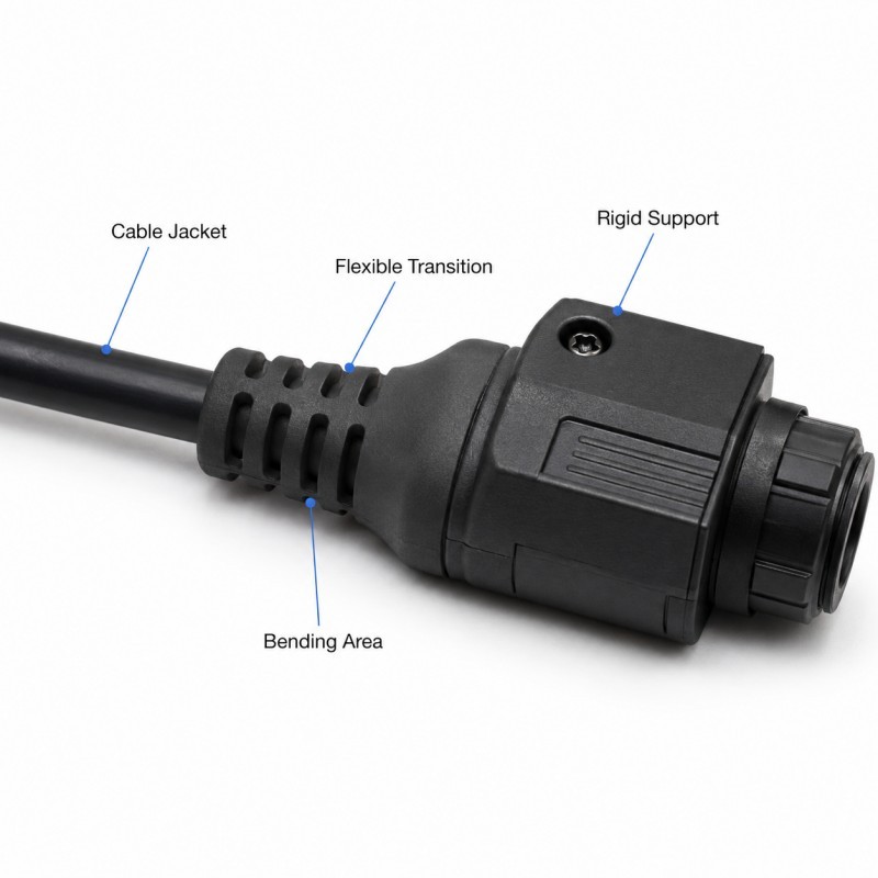 Silicone overmolded cable strain relief design
