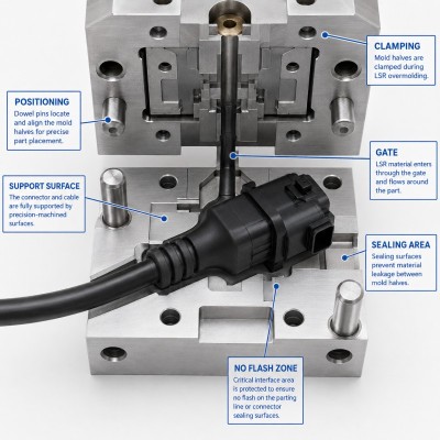 Custom LSR Overmolded Cable Strain Relief for Automotive Wire Harness