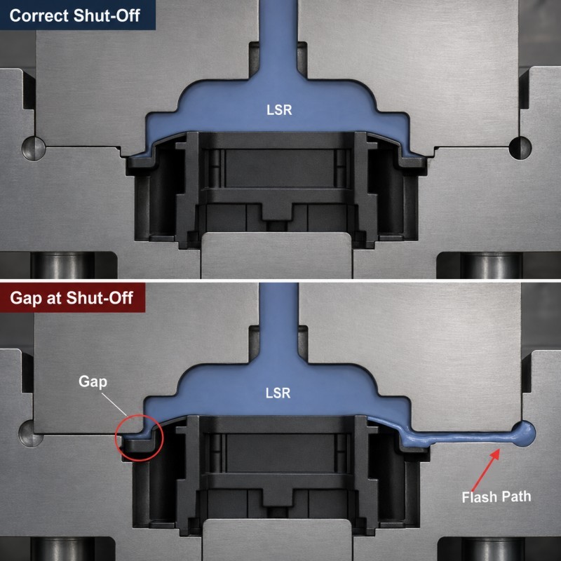 LSR flash caused by a plastic insert shut off gap
