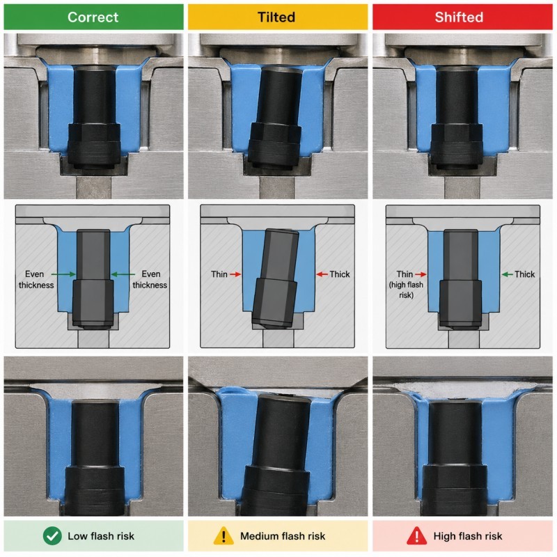 Plastic insert positioning and LSR flash comparison