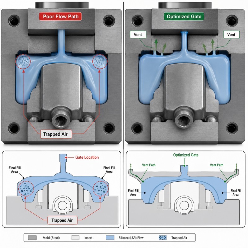 LSR gate vent and trapped air comparison