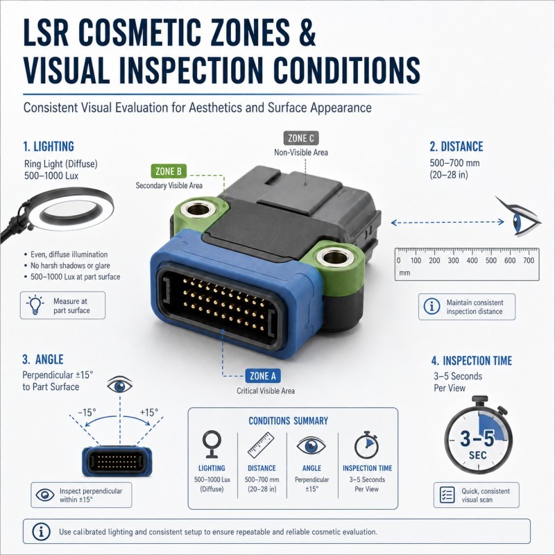 LSR cosmetic zones and visual inspection conditions