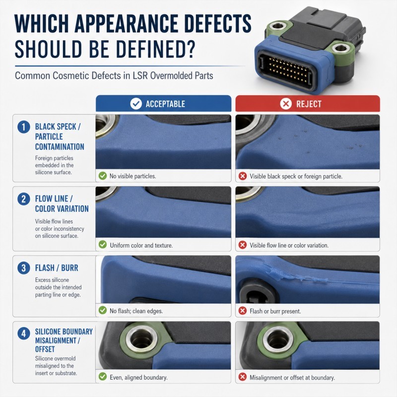 LSR overmolding cosmetic defect examples