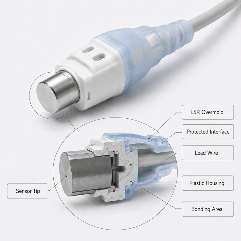 Medical sensor probe silicone overmolding structure