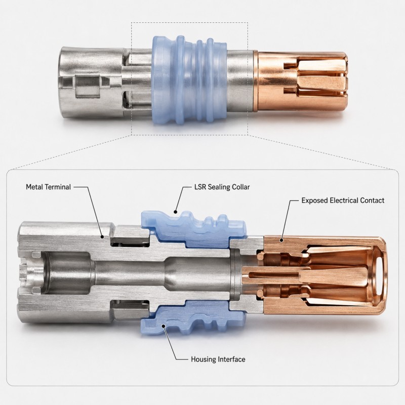 EV charging terminal silicone overmolding structure
