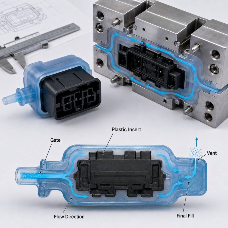Where Should the Gate Be Placed in LSR Overmolding Around Inserts?
