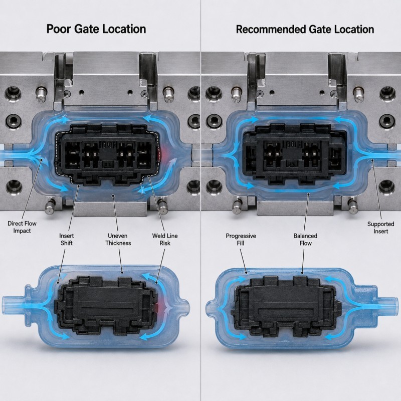 Good and bad LSR gate locations around an insert