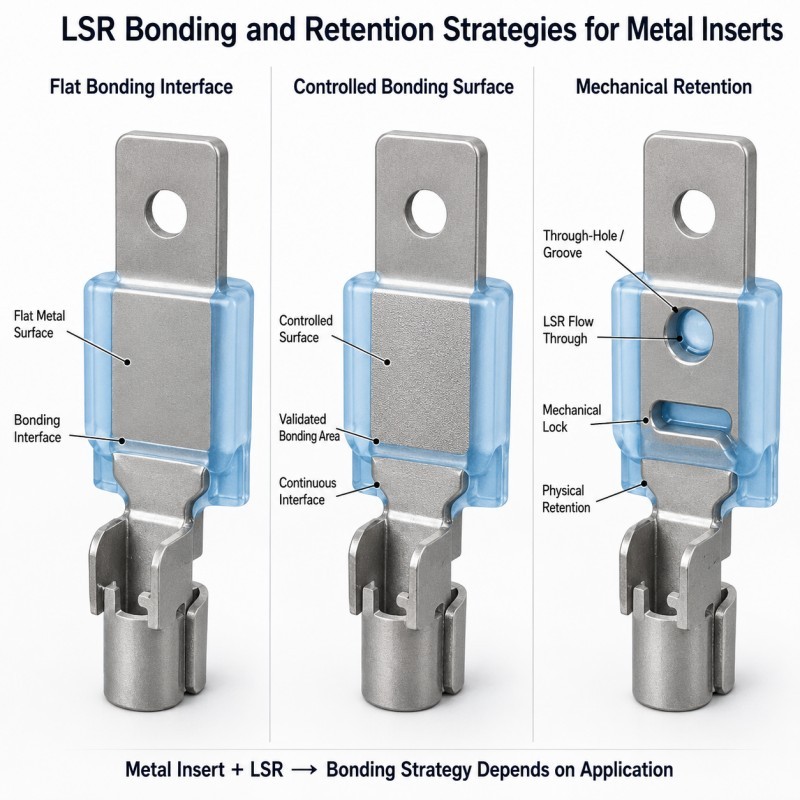 Metal insert LSR bonding and mechanical retention comparison