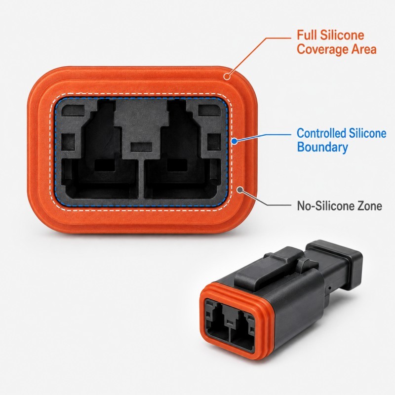 LSR silicone coverage and no-silicone zone map