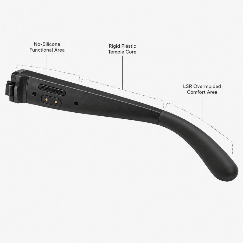 Smart glasses silicone overmolding structure