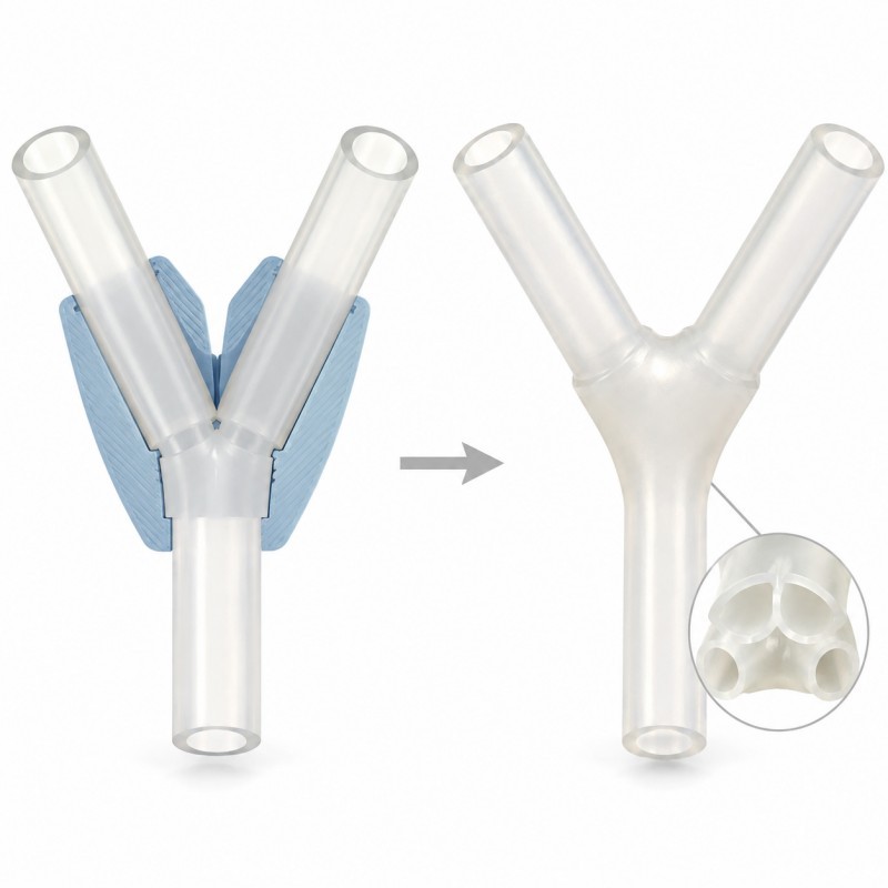 LSR overmolded silicone Y-connector structure