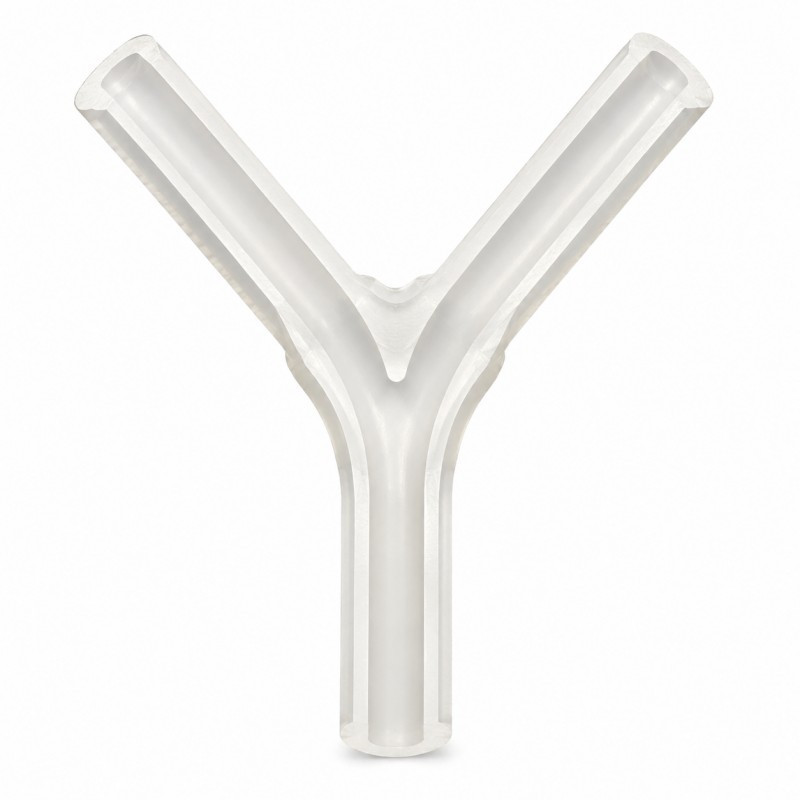 Silicone Y-connector smooth flow path cross-section