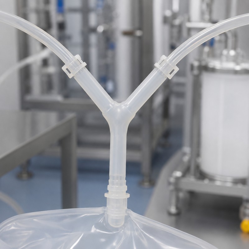 Silicone Y-connector fluid transfer assembly