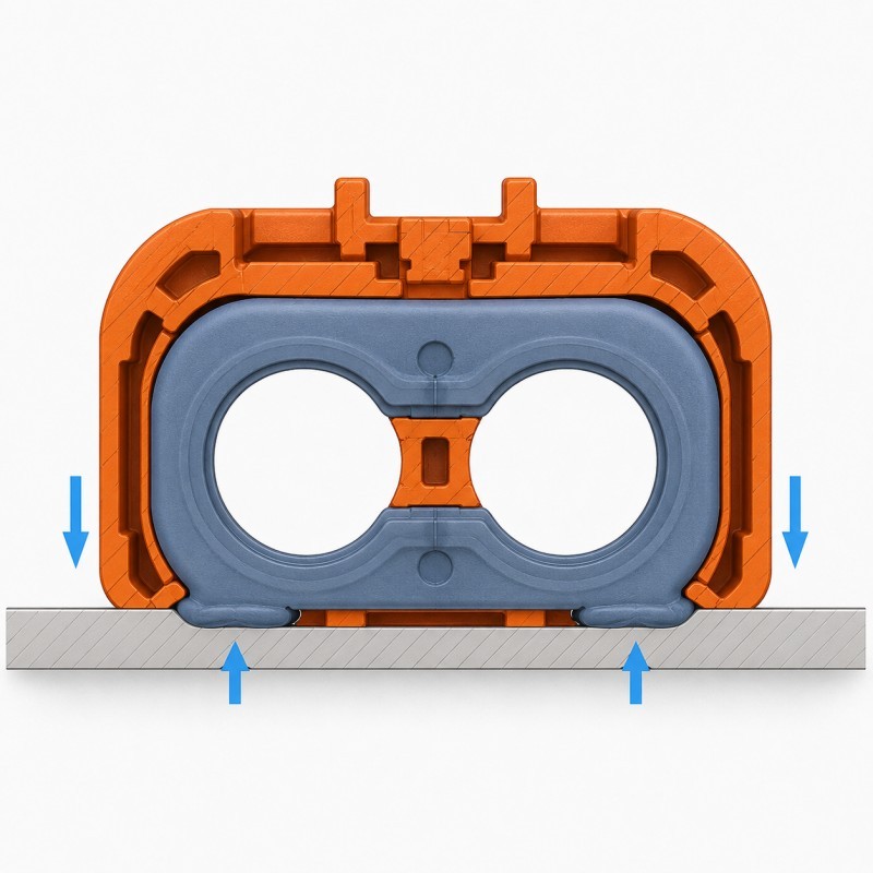 Compression principle of automotive connector LSR interface seal