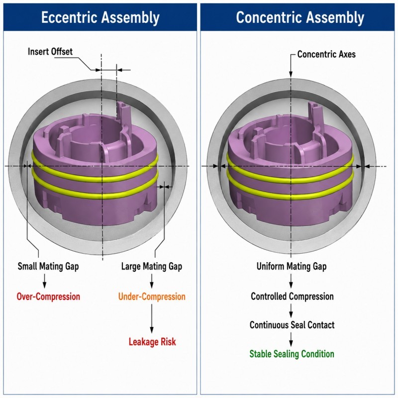 Circular LSR seal centered versus eccentric compression comparison