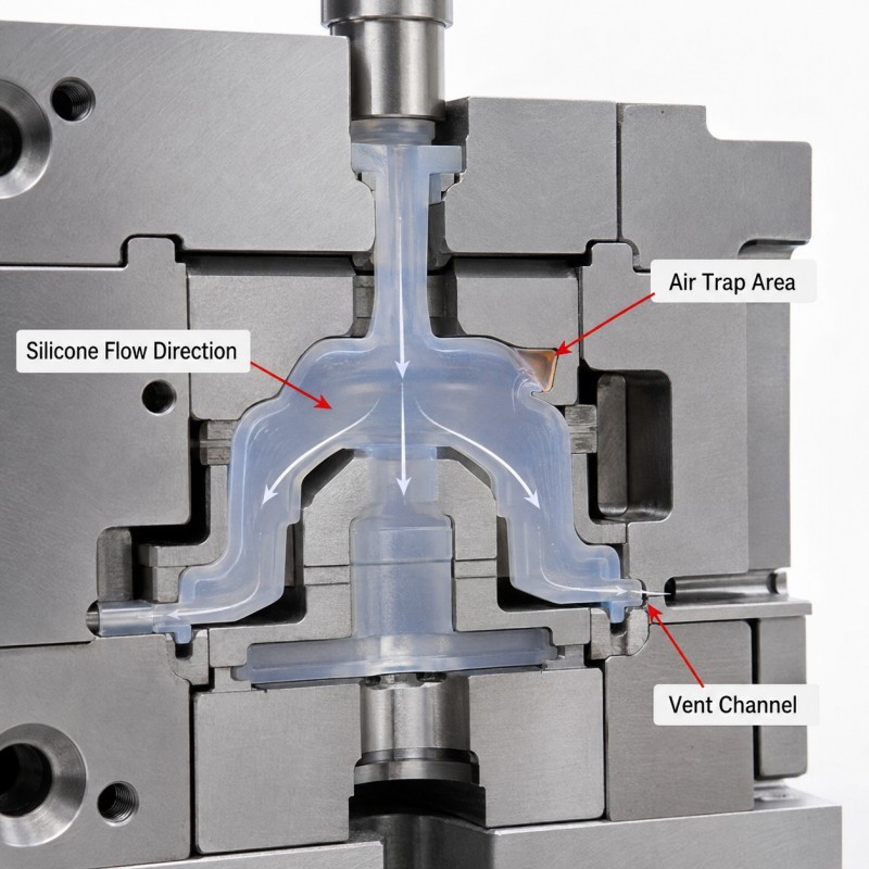 LSR mold venting air flow analysis