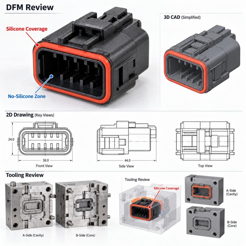 LSR insert positioning and silicone coverage control