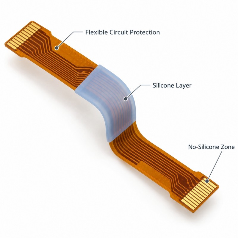 Silicone over FPC protection design for flexible circuit applications
