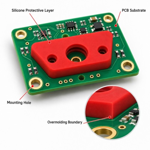 Custom LSR Overmolded PCB Silicone Waterproof Cover | Silicone Over FPC Electronic Protection Component