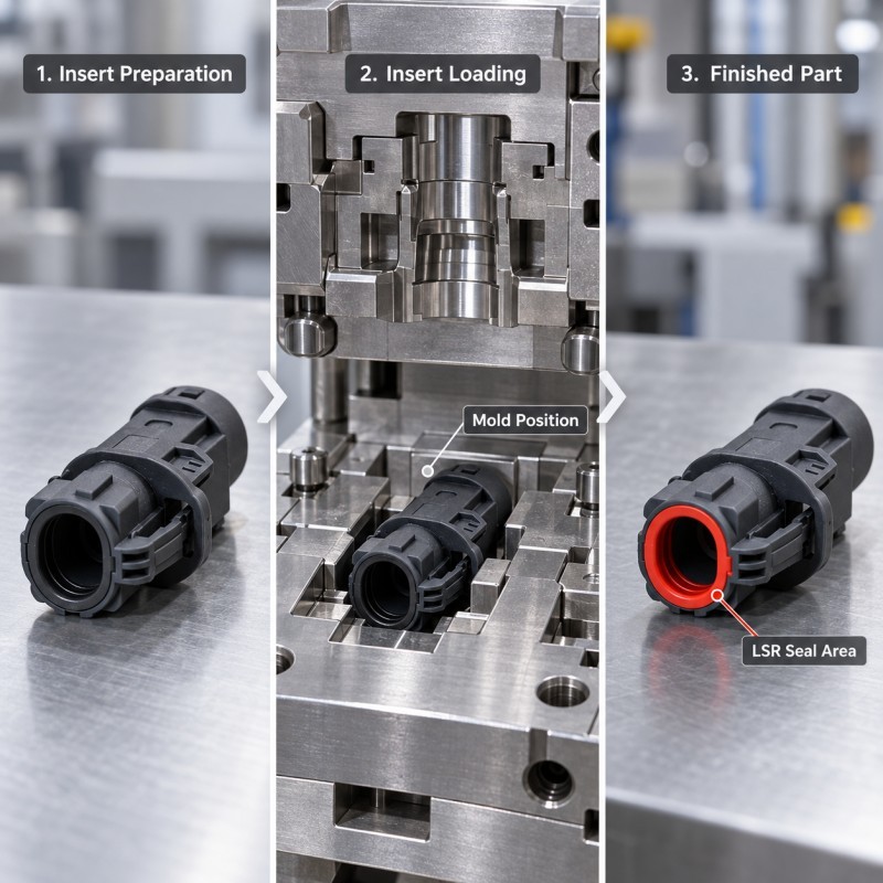 LSR overmolding insert loading process for high-volume production